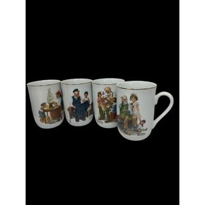Vintage 1982 Norman Rockwell Museum Collection Set of 4 Coffee Cups Mugs